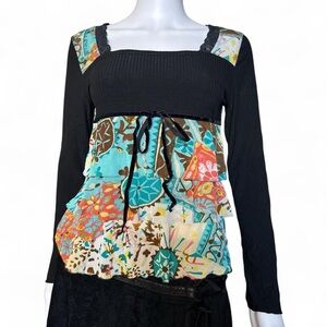 Black and Multicolor Patchwork Blouse Like Desigual